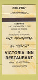 Matchbook Cover - Victoria Inn Restaurant Kleinburg ON YELLOW 30 Strike