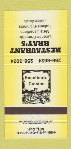 Matchbook Cover - Restaurant Bray's Montreal QC YELLOW 30 Strike