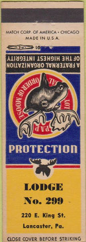 Matchbook Cover - Matchbook Cover Moose Lodge Lancaster PA