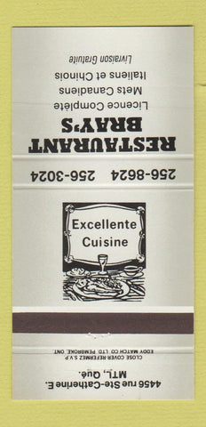 Matchbook Cover - Restaurant Bray's Montreal QC GRAY 30 Strike