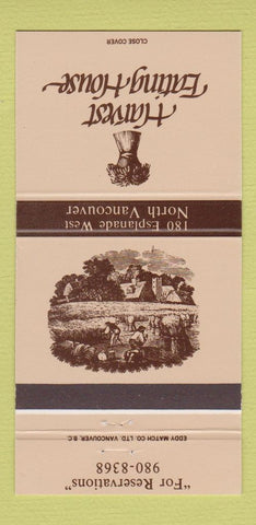 Matchbook Cover - Harvest Eating House North Vancouver BC 30 Strike