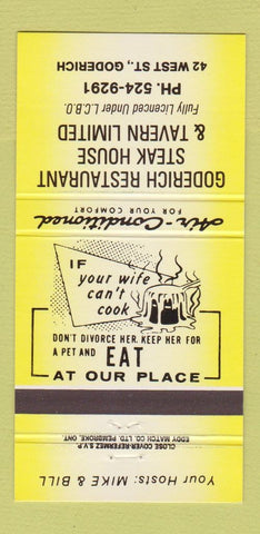 Matchbook Cover - Goderich Restaurant Steak ON YELLOW 30 Strike