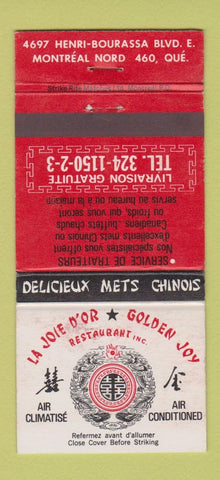 Matchbook Cover - La Joie D'Or Goden Joy CHInese Montreal QC WEAR 30 Strike