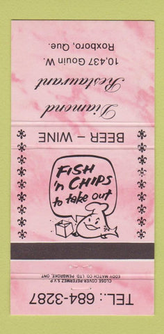 Matchbook Cover - Diamond Restuarant Roxboro QC PINK 30 Strike