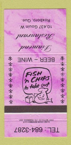 Matchbook Cover - Diamond Restuarant Roxboro QC PURPLE 30 Strike