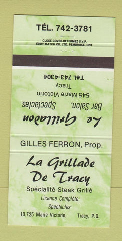 Matchbook Cover - Le Grilladon De Tracy QC GREEN 30 Strike