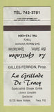 Matchbook Cover - Le Grilladon De Tracy QC GRAY 30 Strike