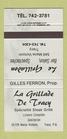 Matchbook Cover - Le Grilladon De Tracy QC GRAY 30 Strike