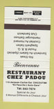 Matchbook Cover - Restaurant Chez Padou Chicoutimi QC 30 Strike