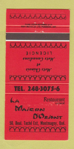 Matchbook Cover - La Maison D'Orient Chinese Montmagny QC 30 Strike