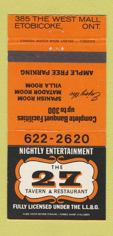 Matchbook Cover - 27 Tavern Restaurant Etobicoke ON 30 Strike