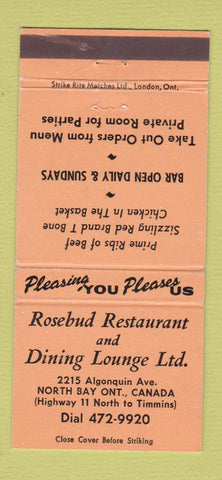 Matchbook Cover - Rosebud Restaurant North Bay ON 30 Strike