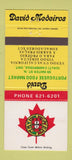 Matchbook Cover - David Portuguese Food Market Cambridge ON 30 Strike