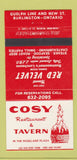 Matchbook Cover - Cosy Restaurant Tavern Burlington ON 30 Strike
