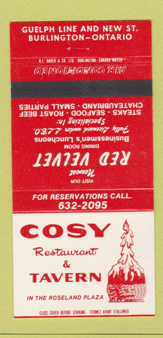 Matchbook Cover - Cosy Restaurant Tavern Burlington ON 30 Strike