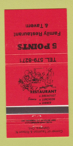 Matchbook Cover - 5 Points Restaurant Tavern Oshawa ON 30 Strike