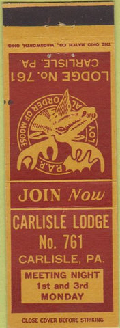 Matchbook Cover - Matchbook Cover Moose Lodge Carlisle PA