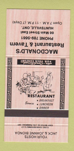 Matchbook Cover - Macdonald's Restaurant Tavern Huntsville ON 30 Strike
