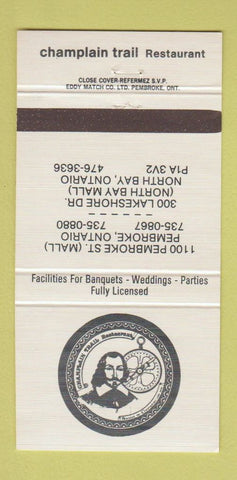 Matchbook Cover - Champlain Trail Restaurant North Bay ON Pembroke 30 Strike