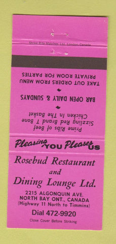 Matchbook Cover - Rosebud Restaurant North Bay ON 30 Strike