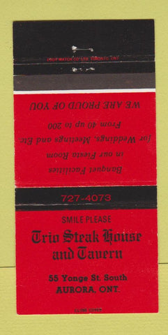 Matchbook Cover - Trio Steak House Tavern Aurora ON 30 Strike