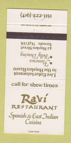 Matchbook Cover - Ravi Restaurnt Spanish Indian Toronto ON 30 Strike