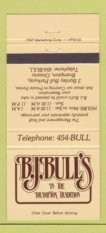 Matchbook Cover - BJ Bull's Brampton ON 30 Strike