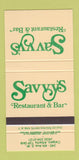 Matchbook Cover - Savvy's Restaurant Bar Calgary AB 30 Strike