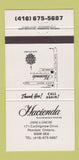 Matchbook Cover - Hacienda Restaurant Tavern Rexdale ON 30 Strike