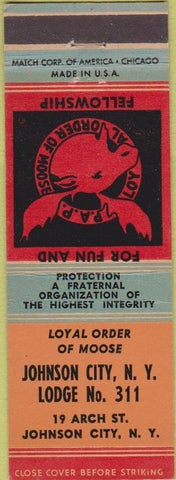 Matchbook Cover - Matchbook Cover Moose Lodge Johnson City NY