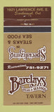 Matchbook Cover - Barclay's Steak Seafood Tavern Scarborough ON 30 Strike