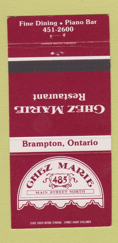 Matchbook Cover - Chez Marie Restaurant Brampton ON 30 Strike