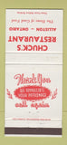 Matchbook Cover - Chuck's Restaurant Alliston ON 30 Strike