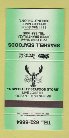 Matchbook Cover - Seashell Seafood Burlington ON GREEN 30 Strike