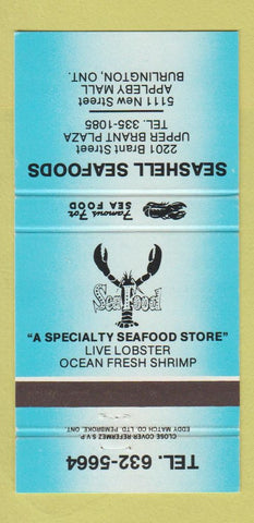Matchbook Cover - Seashell Seafood Burlington ON BLUE 30 Strike