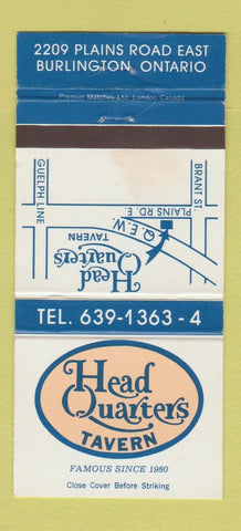Matchbook Cover - Head Quarters Tavern Burlington ON 30 Strike