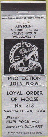 Matchbook Cover - Matchbook Cover Moose Lodge Marshalltown IA WEAR