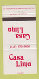 Matchbook Cover - Casa Lima Rexdale ON 30 Strike