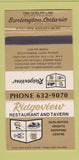 Matchbook Cover - Ridgeview Restaurant Tavern Burlington ON 30 Strike