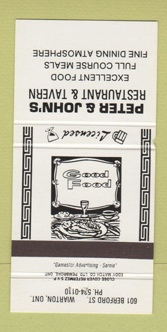 Matchbook Cover - Peter & John's Restaurant Tavern Wiarton ON 30 Strike