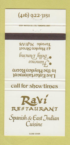 Matchbook Cover - Ravi Restaurnt Spanish Indian Toronto ON 30 Strike