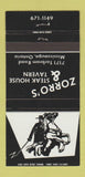 Matchbook Cover - Zorro's Steak House Mississauga ON 30 Strike