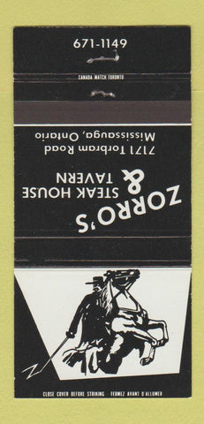 Matchbook Cover - Zorro's Steak House Mississauga ON 30 Strike