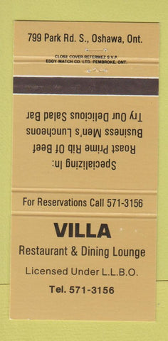 Matchbook Cover - Villa Restaurant Oshawa ON 30 Strike