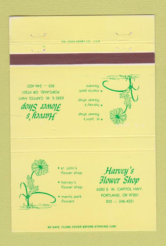 Matchbook Cover - Harvey's Flower Shop Portland OR 40 Strike