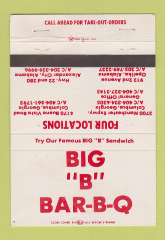 Matchbook Cover - Big B BBQ Columbus GA Opelika AL 40 Strike