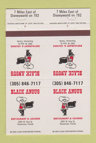 Matchbook Cover - Black Angus Restaurant Kissimmee FL DOUBLE PRINT 40 Strike