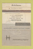 Matchbook Cover - Hamilton Watches Bickelmann Schenectady NY WORN 40 Strike
