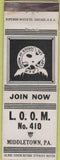 Matchbook Cover - Matchbook Cover Moose Lodge Middletown PA
