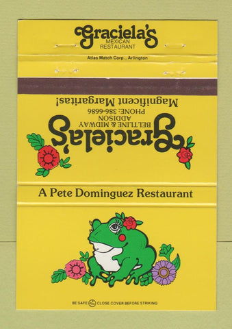 Matchbook Cover - Graciela's Mexican Restaurant Addison TX frog 40 Strike